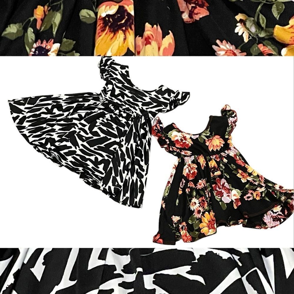 Dot Dot Smile 2 Twirl Short Ruffled Sleeve Dresses Whte Black Multicolor 12-24 m